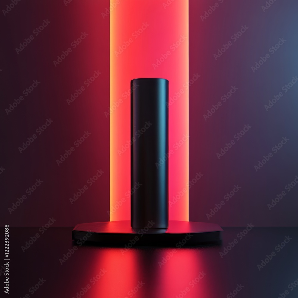 3d render of product display podium in red and blue neon light 3d render of product display podium in red and blue neon light
