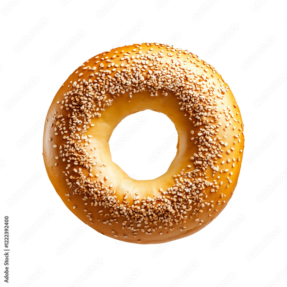 A fresh sesame bagel with a twisted shape, showcasing its texture isolated on white transparent background, representing comfort food A fresh sesame bagel with a twisted shape, showcasing its texture isolated on white transparent background, representing comfort food