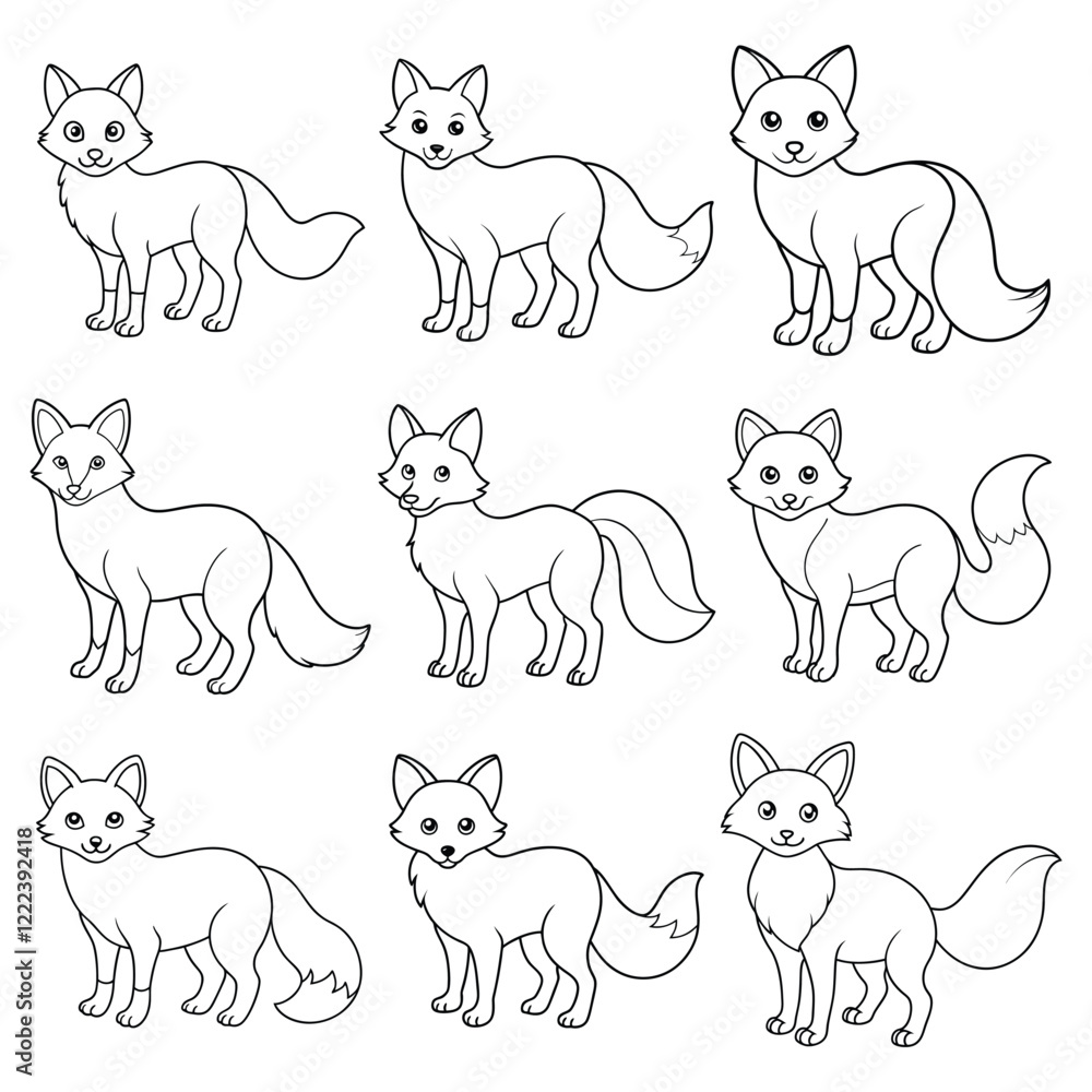Obraz premium set of fox coloring page silhouette vector