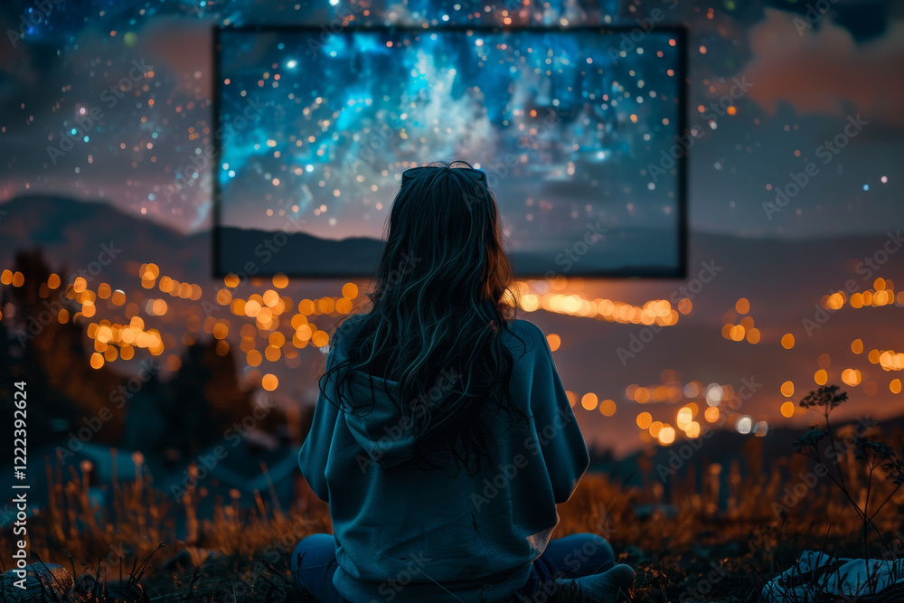 Watching a Cinematic Movie Under the Starry Night Sky Watching a Cinematic Movie Under the Starry Night Sky