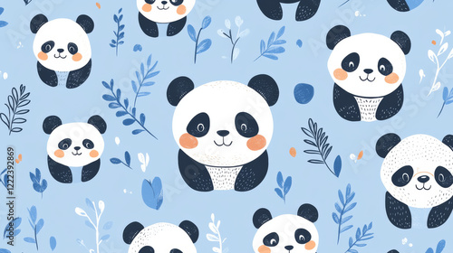 a vector of cute panda pattern art for background or wrapping paper to gift kid photo