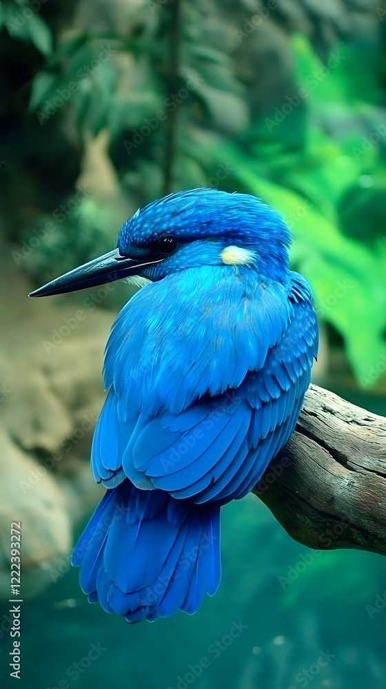 Obraz premium Vibrant Blue Kingfisher Bird Perched on Branch