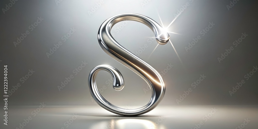 Obraz premium A shimmering silver chrome S, elegantly scripted; minimalist design, perfect initial.