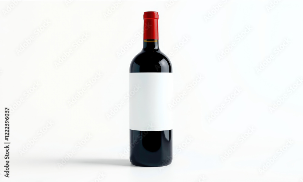 sleek wine bottle with blank label, perfect for branding or mockups. bottle features red cap and glossy finish, set against clean white background sleek wine bottle with blank label, perfect for branding or mockups. bottle features red cap and glossy finish, set against clean white background