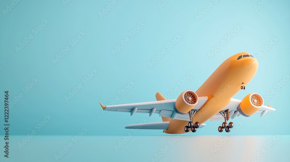 Logistic concept. A colorful airplane model on a blue background, angled as if taking off. Logistic concept. A colorful airplane model on a blue background, angled as if taking off.