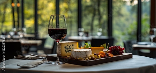 Wallpaper Mural Gourmet Cheese and Red Wine Pairing at a Restaurant with a Scenic View Torontodigital.ca