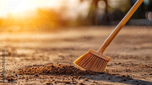 Wallpaper Mural Close-Up of Broom Sweeping Dust in Golden Sunset Light Torontodigital.ca