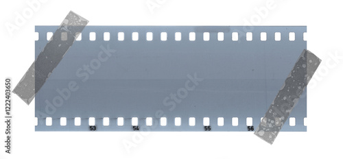 blank 35mm film strip fixed by two sticker tape stripes, png asset.