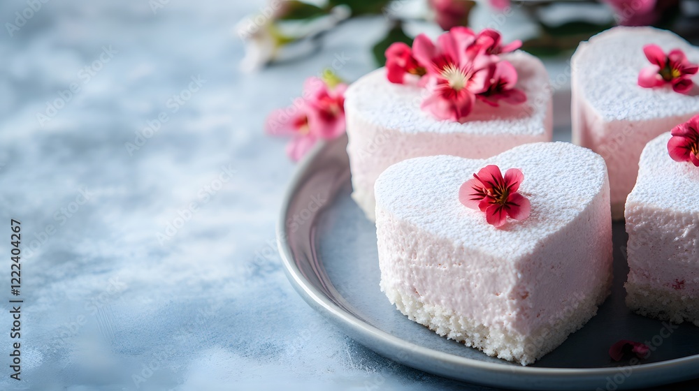pink color heart shaped cakes with flowers, Generative AI pink color heart shaped cakes with flowers, Generative AI