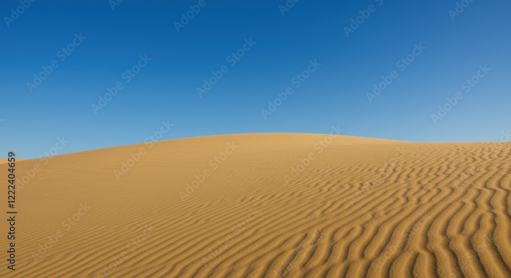 Naklejka premium Golden dunes under clear blue sky capturing serene desert landscape