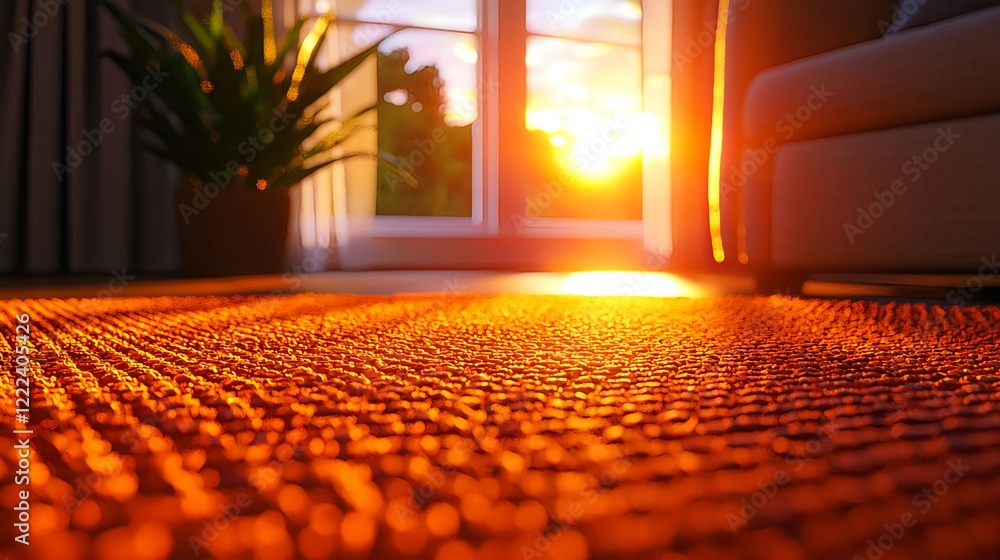 Obraz premium Warm Sunlight Streaming Through Window onto Cozy Indoor Carpet