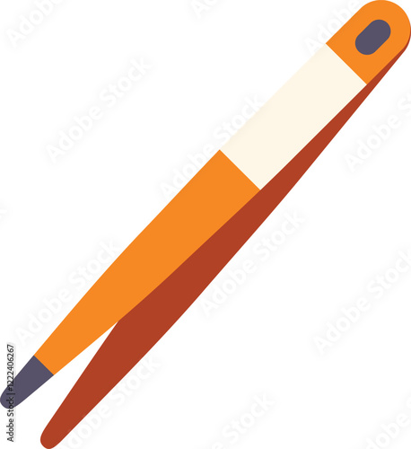 Orange tweezers for eyebrow correction with a comfortable handle lying diagonally on a white background