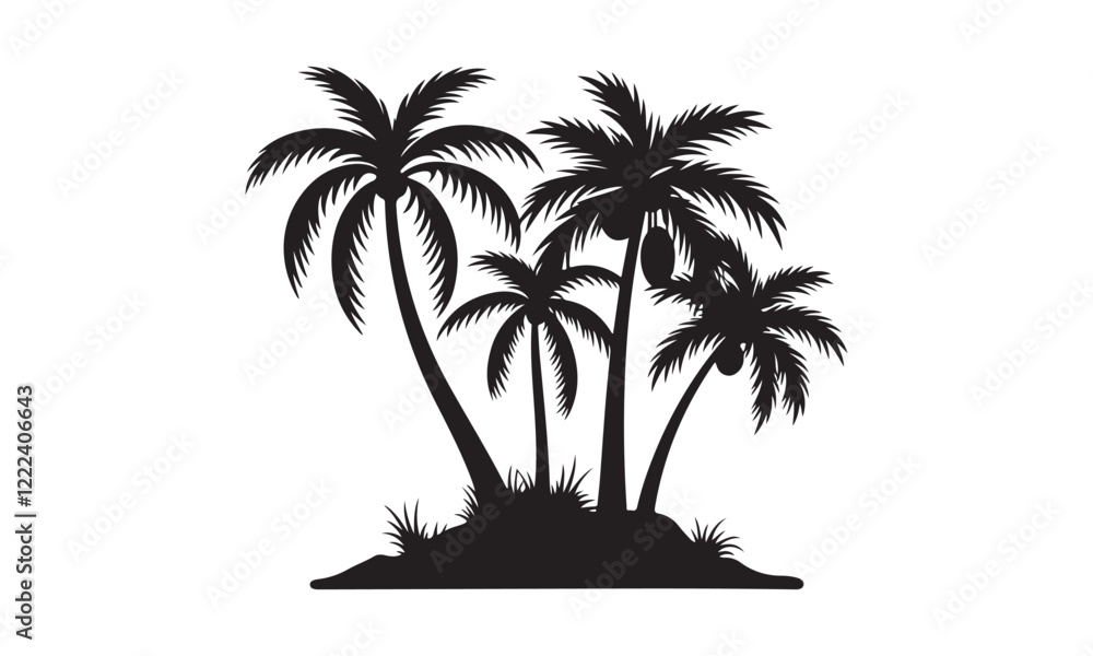 Silhouette of tropical palm trees on an island Silhouette of tropical palm trees on an island