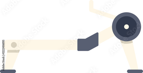 This vector illustration features a rowing machine, highlighting the flywheel resistance mechanism used for indoor exercise and strength training