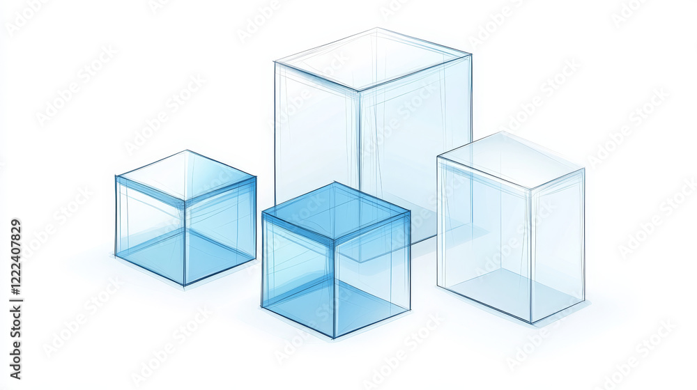 3D cylinder and cube glass platforms set isolated on white background. Vector realistic illustration of transparent plastic round and square podiums, product presentation stand, pedestal mockups 3D cylinder and cube glass platforms set isolated on white background. Vector realistic illustration of transparent plastic round and square podiums, product presentation stand, pedestal mockups