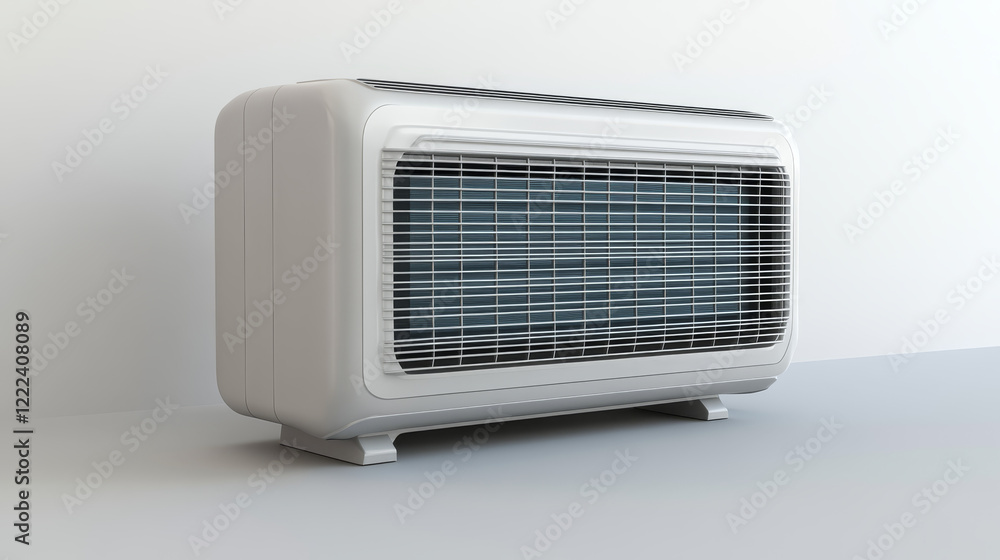 Air conditioner with cold wind waves, conditioning off and on regime for home and office, electronic modern appliance for controlling temperature and climate in room, realistic 3d vector illustration Air conditioner with cold wind waves, conditioning off and on regime for home and office, electronic modern appliance for controlling temperature and climate in room, realistic 3d vector illustration