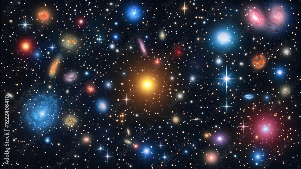 Vibrant Cosmic Galaxy Cluster Nebula Space Vibrant Cosmic Galaxy Cluster Nebula Space