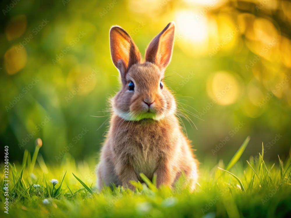 Fototapeta premium A sweet bunny nibbles clover amidst lush spring grass, a picture of springtime joy.