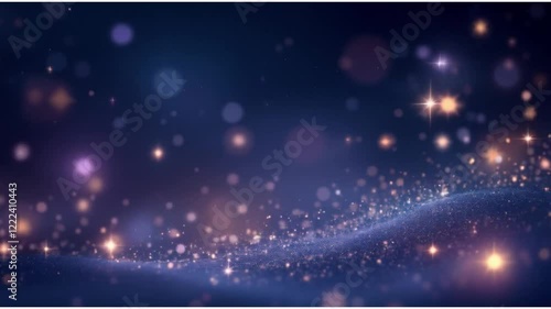 Sparkling Blue Bokeh Background: Abstract Glitter Dust Texture with Golden Lights for Festive Wallpaper & Design Elements