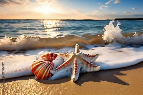 Seestern und Muscheln am Strand photo