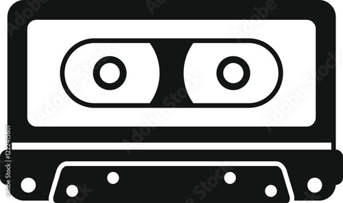 Black and white icon of an audio cassette, symbolizing retro music technology and sound recording