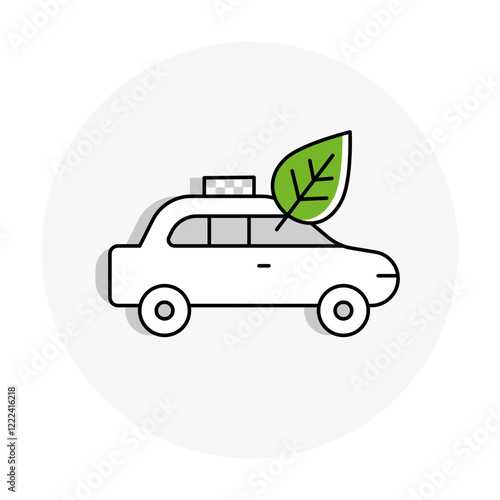 Low Carbon Taxi Icon – Taxi with Leaf Representing Eco-Friendly Urban Transport