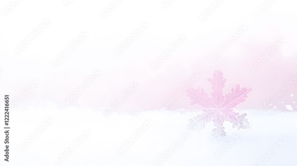 Delicate Pink Snowflake on Soft Winter Snow Background Delicate Pink Snowflake on Soft Winter Snow Background