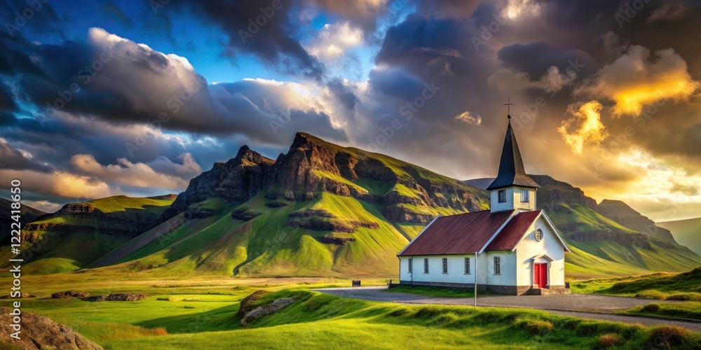 Fototapeta premium Authentic Icelandic church photography; stunning landscapes, candid moments.