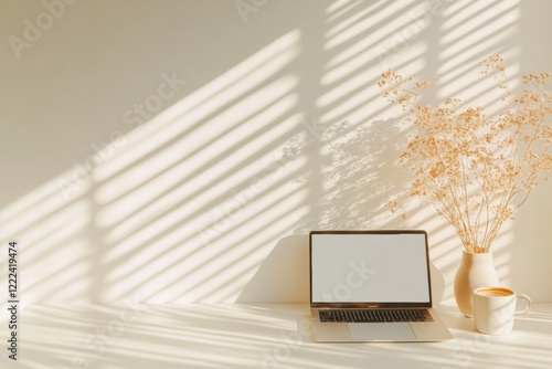 Minimalist Chic Workspace Sleek Laptop and Coffee on Elegant Desk - Enhancing Self-Paced Digital Learning and Skill Development in Professional Growth Platforms photo