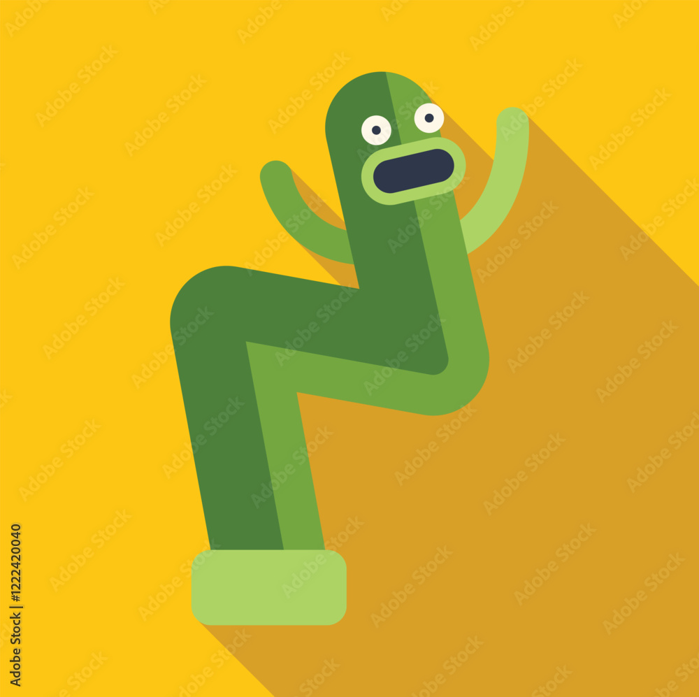 Fototapeta premium Green inflatable wacky waving tube man dancing with a surprised expression on yellow background