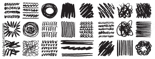 Doodle grunge ink brush stroke handwriting set. Hand drawn scribble vector squiggle swirl set. messy black crayon line. decorative signature, bold pencil sketch texture