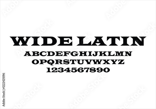 Wide Latin font for logo and headline. Isolated vector typeset