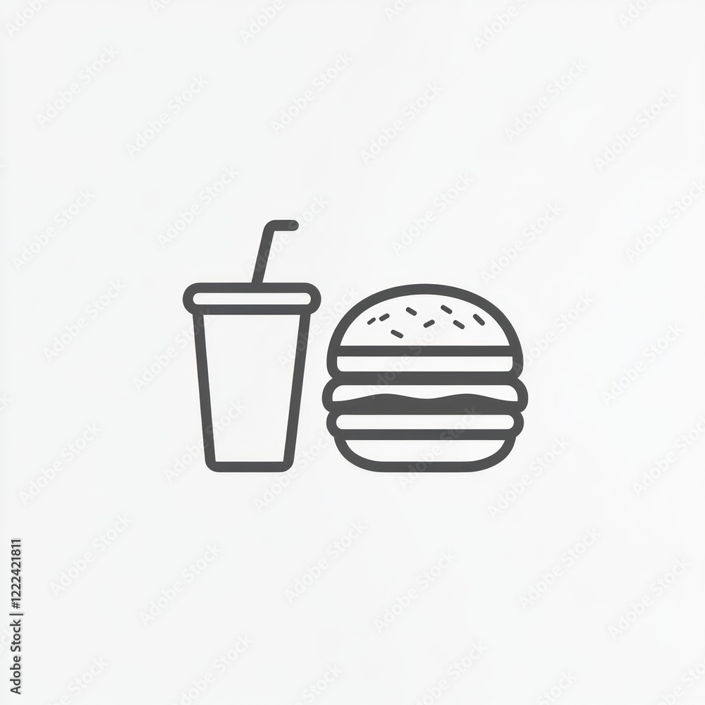 Drink and burger icon on white background for fast food ordering or menu design Drink and burger icon on white background for fast food ordering or menu design