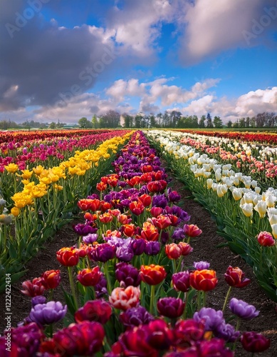 Wallpaper Mural 赤や黄色が躍るチューリップ畑、春の空と織りなすパノラマビュー
 Torontodigital.ca