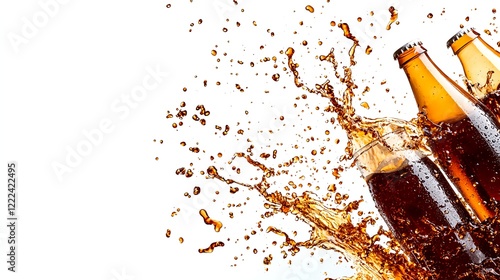 Refreshing Soft Drinks in Bottle with Splash on White Background