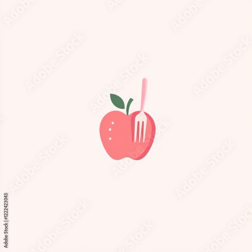 Simple illustration of an apple and fork, healthy eating concept photo