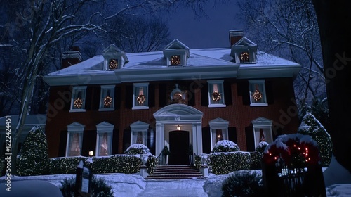 Home Alone House Festive Winter Night Scene
