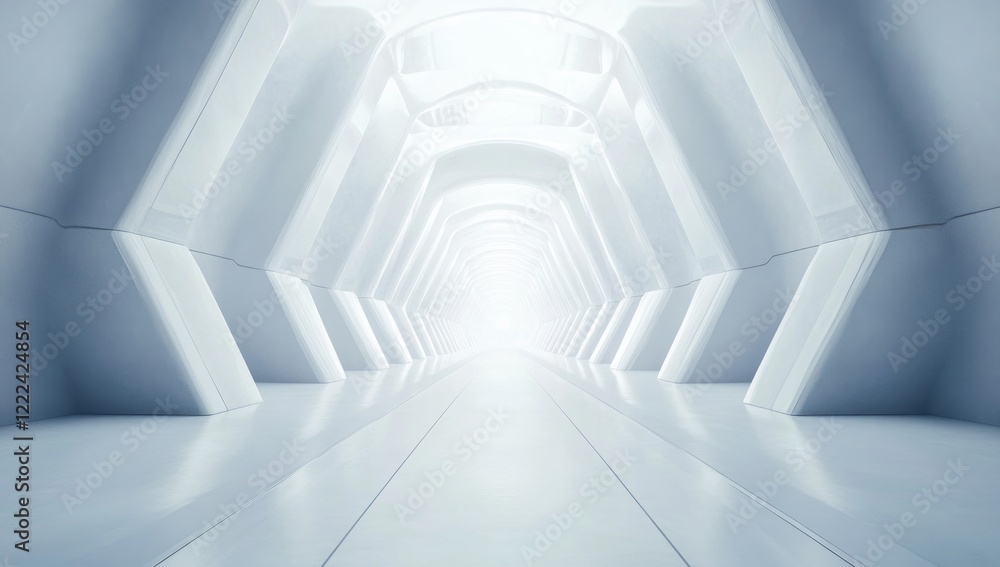 Naklejka premium Futuristic White Corridor: A Journey into Modern Architectural Design