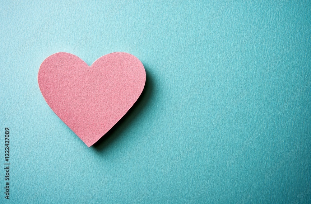 Valentine's Day background with pink paper hearts on a pastel-colored surface Valentine's Day background with pink paper hearts on a pastel-colored surface