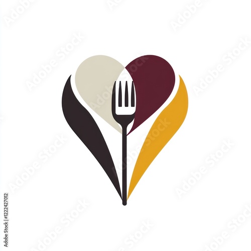 Heart-shaped logo with fork, food concept, restaurant photo