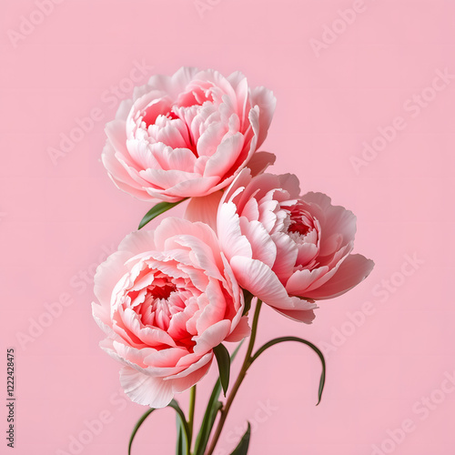 Luxurious pink peonies on a soft pink background.