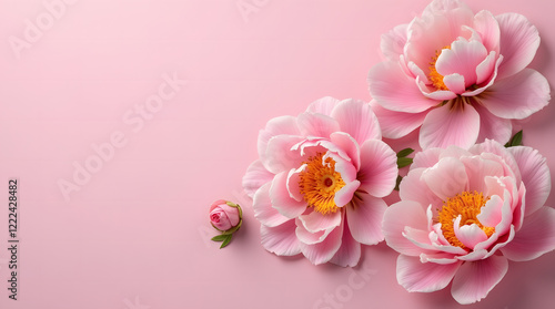 Luxurious pink peonies on a soft pink background.