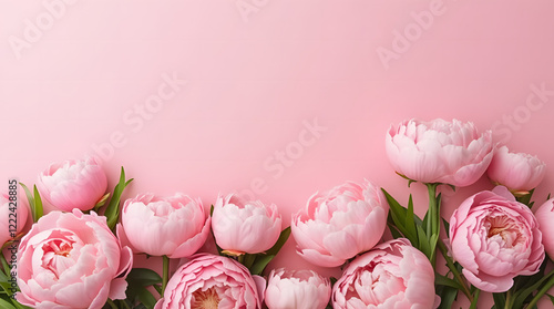 Luxurious pink peonies on a soft pink background.