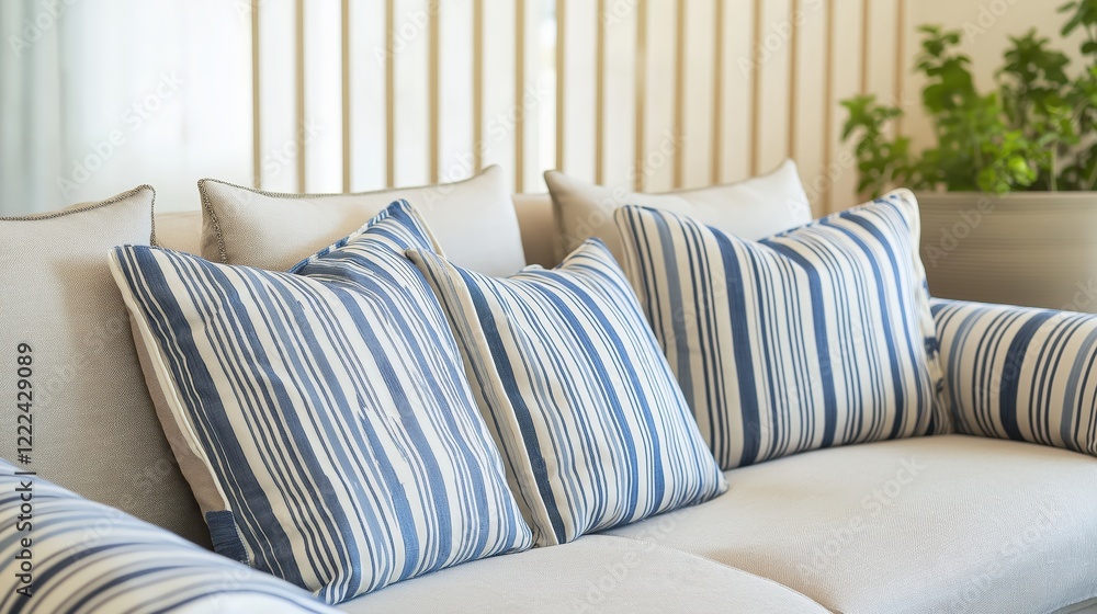 Fototapeta premium Generative AI, Warm Mediterranean-Inspired Minimalist Living Room with Relaxed Elegance