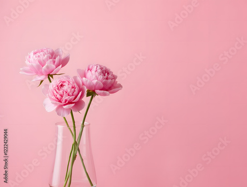 Luxurious pink peonies on a soft pink background.