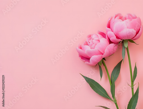 Luxurious pink peonies on a soft pink background.
