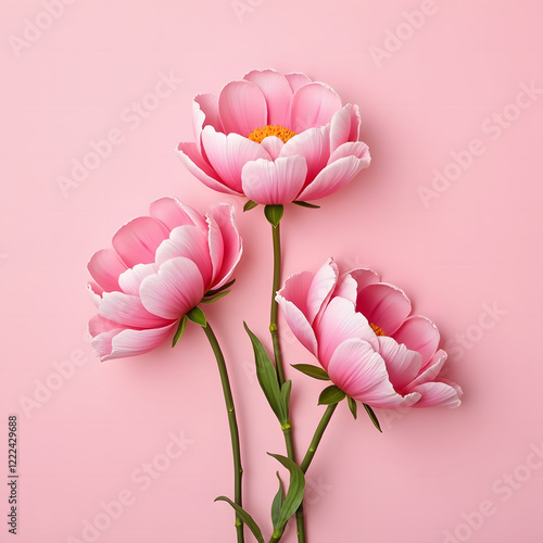 Luxurious pink peonies on a soft pink background.