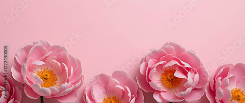 Luxurious pink peonies on a soft pink background.