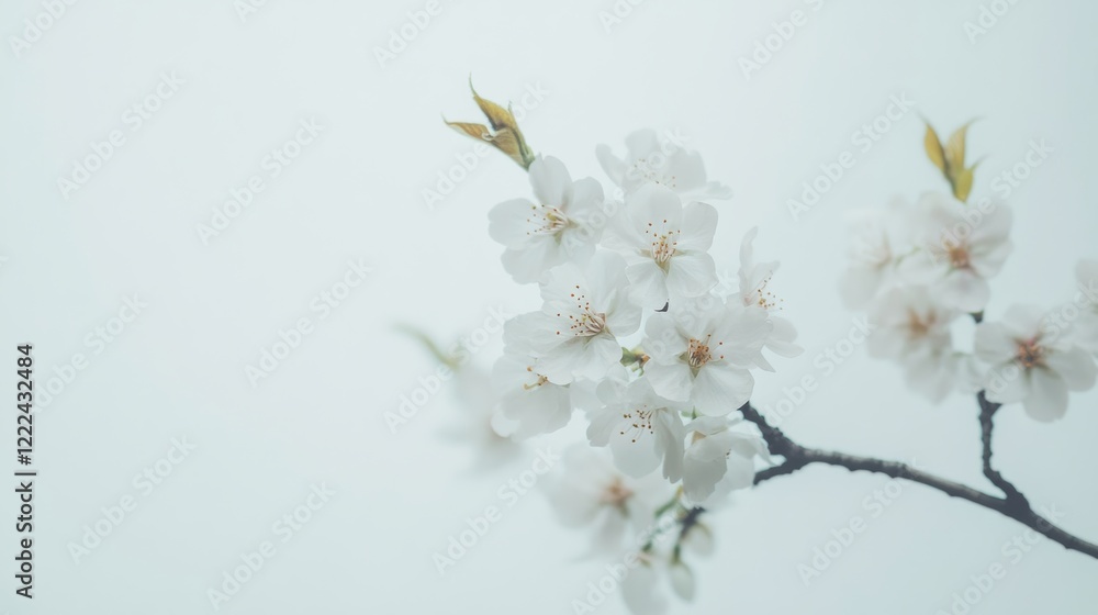 A branch of cherry blossoms in full bloom, isolated on a clean white backdrop, A branch of cherry blossoms in full bloom, isolated on a clean white backdrop,