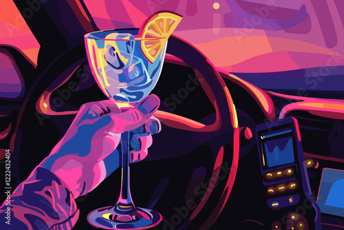 Hand Holding Cocktail Glass and Car Remote Highlighting the Risks of Drunk Driving